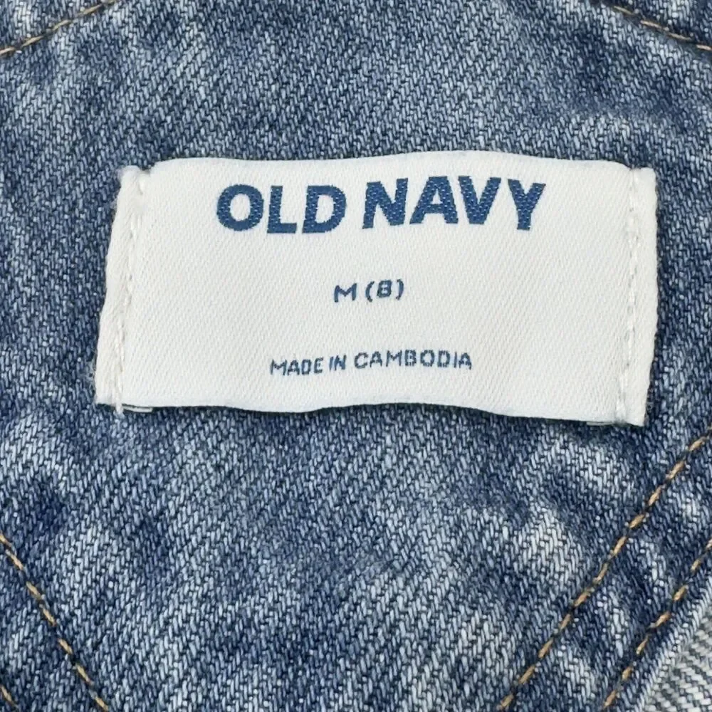 Old Navy Denim Bib Overalls Girls M 8 Distressed Straight Leg Casual